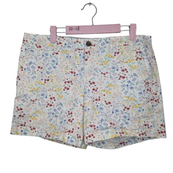 Old Navy Everyday Shorts Womens 10 White High Rise Floral Chino Flat Front - Picture 1 of 9